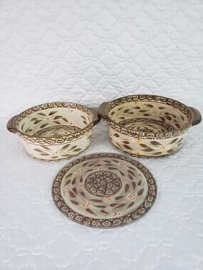 Temptations By Tara Old World Ovenware Baking Casserole Dishes Trivet 3 Pcs